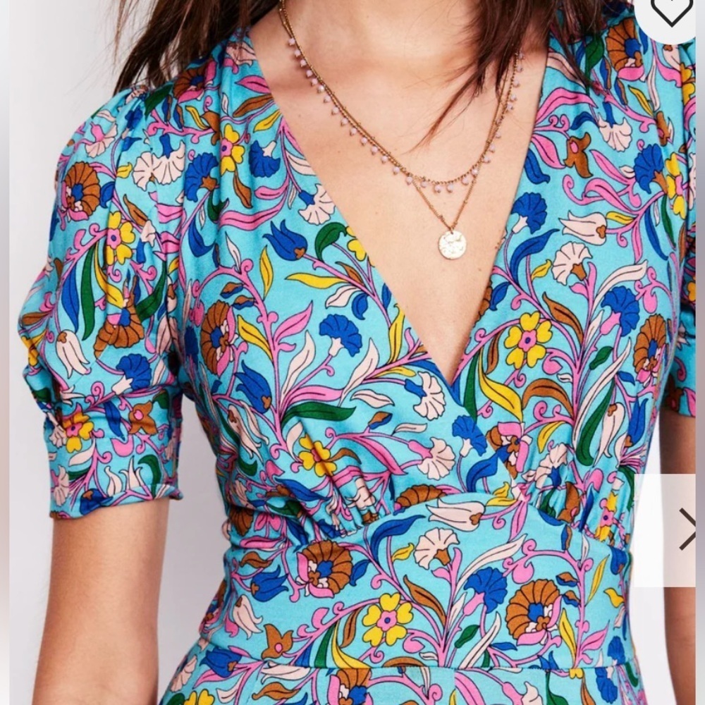 Boden Kristen Pleated Jersey Dress Blue Floral Vine Sz 12R - Picture 9 of 10